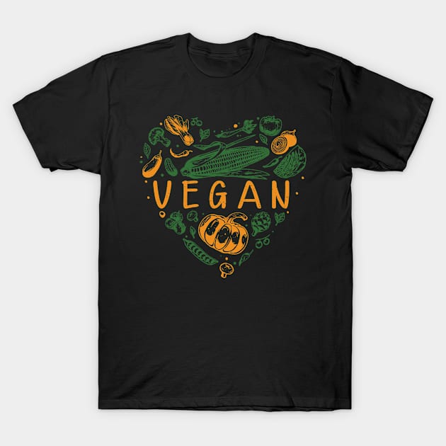 Vegan Vegetable Heart Vegan Food Gift Idea T-Shirt by Macphisto Shirts